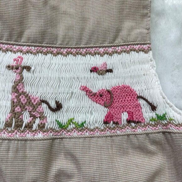 Vintage Orient Express Smocked Top Girls Size 6 Safari Animals, Zoo Houndstooth - Picture 10 of 13